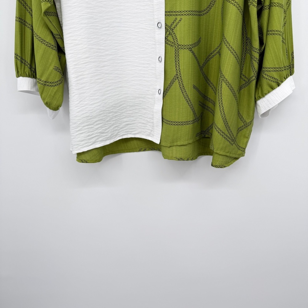Ali Miles Top Shirt Blouse Size 1X Hi Low 3/4 Sleeves Color Block Abstract Artsy - Picture 6 of 15